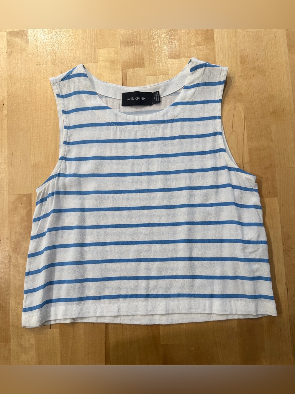 MINKPINK Cropped White and Blue Striped Top